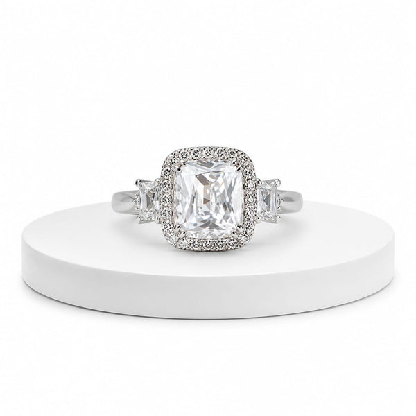 Regal Cushion-Cut Halo Statement Silver Plated Ring