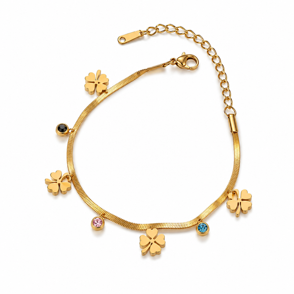 Four-Leaf Clover Crystal Chain Bracelet