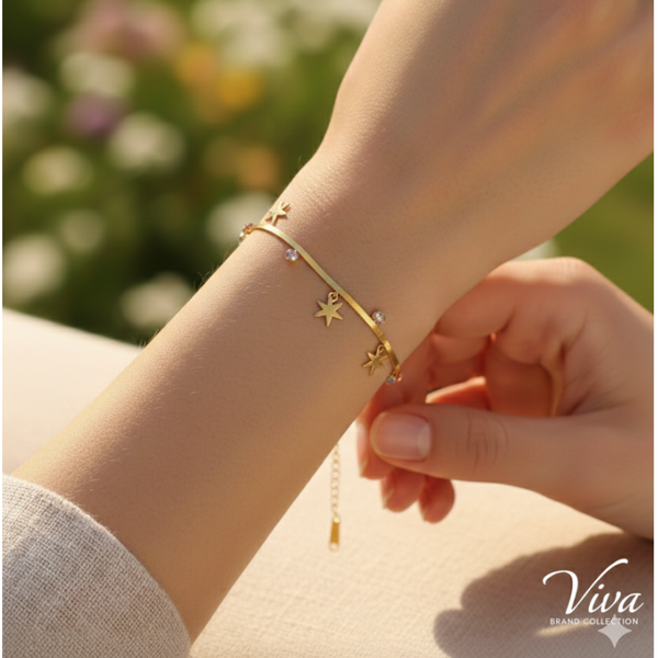 Sparkling stars charms chain bracelet 18k gold plated