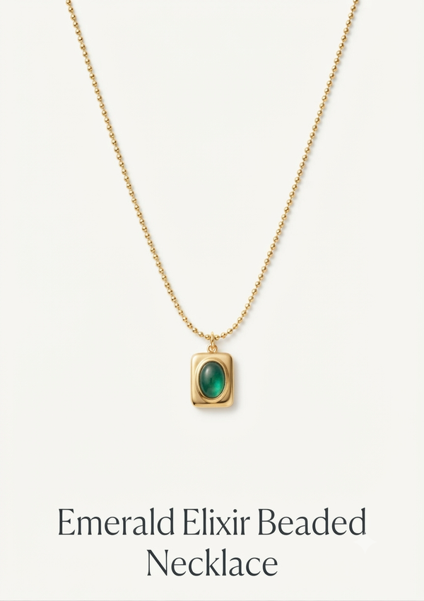 Emerald Elixir Beaded Gold Plated Necklace