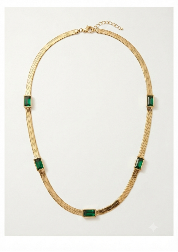 Emerald Radiance Herringbone Necklace