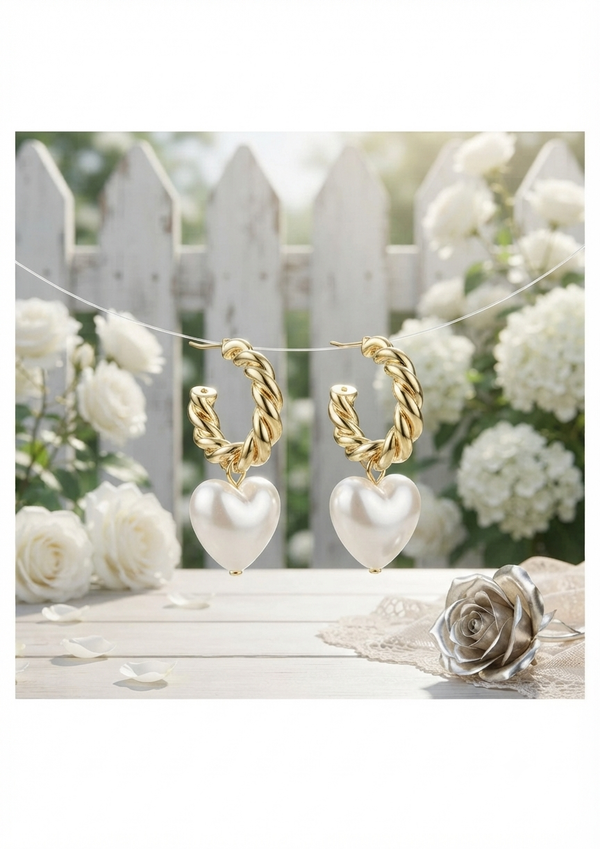 L’Amour Twist Heart Pearl Earrings