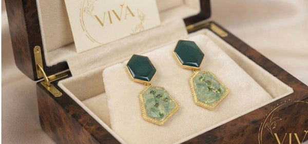 Mosaic Hexagon Gemstone Drop Earrings