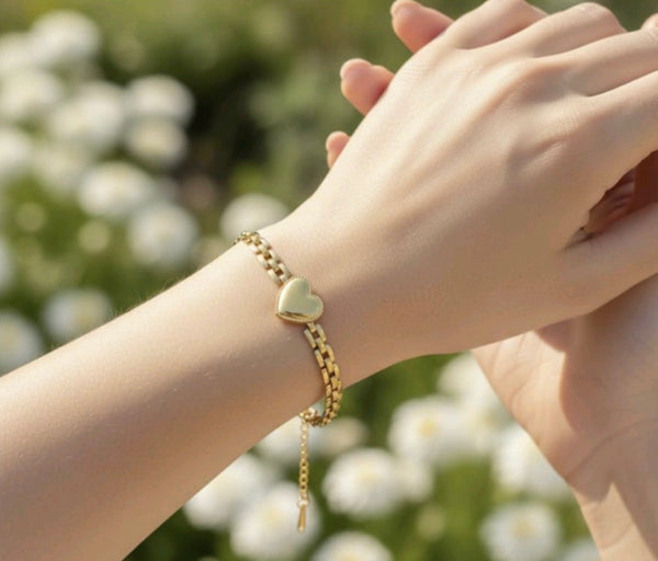 Puffed Heart Link Chain Bracelet