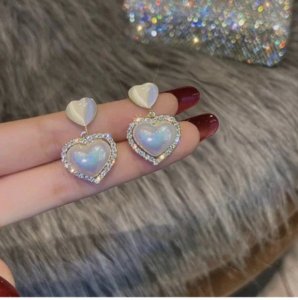 Celestial Opal Heart Korean Earrings