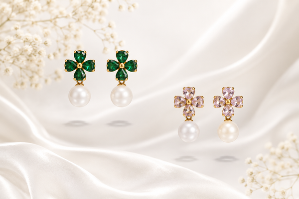 Emerald Bloom Pearl Earrings