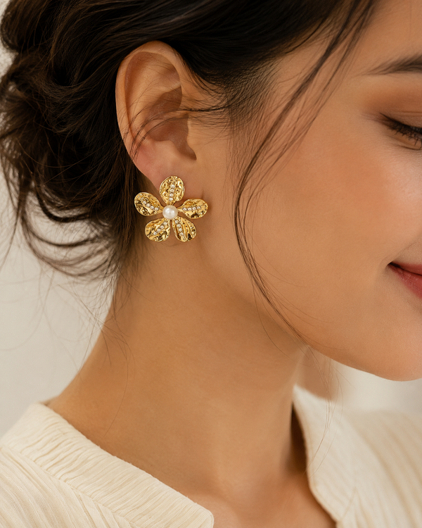 VIVA Pearl Floral Statement Earrings