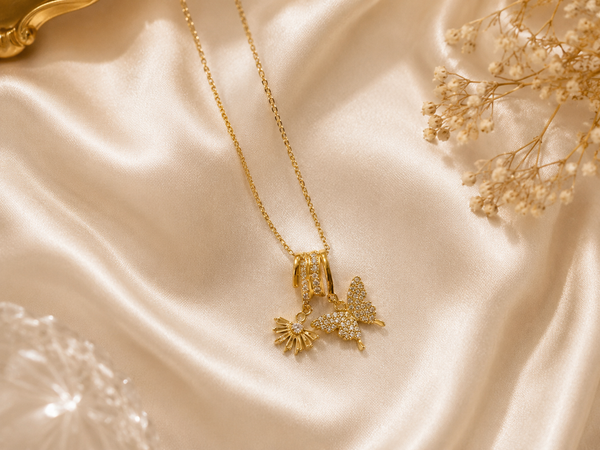 Fluttering Aurora Charm Luxurious 18k Gold Plated Necklace