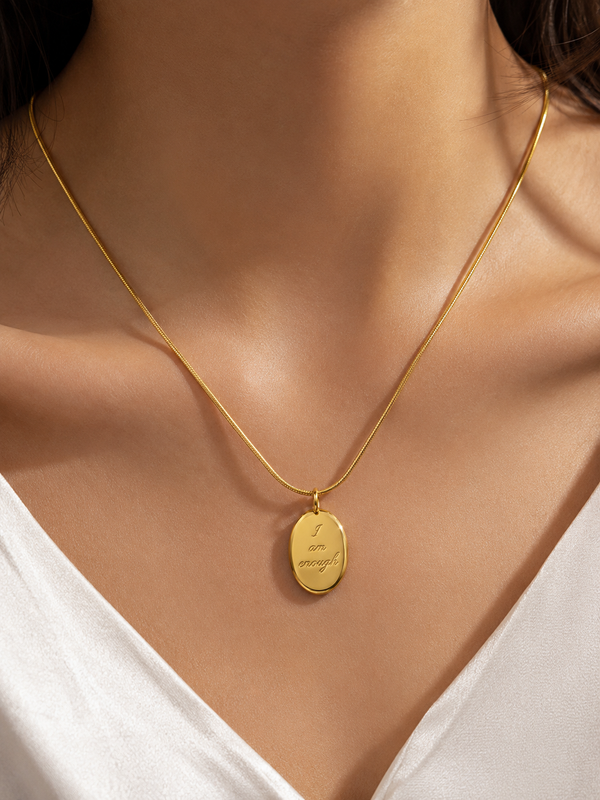 Gold Oval Script Royal Cipher Gold Plated Necklace