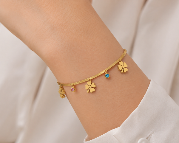 Four-Leaf Clover Crystal Chain Bracelet