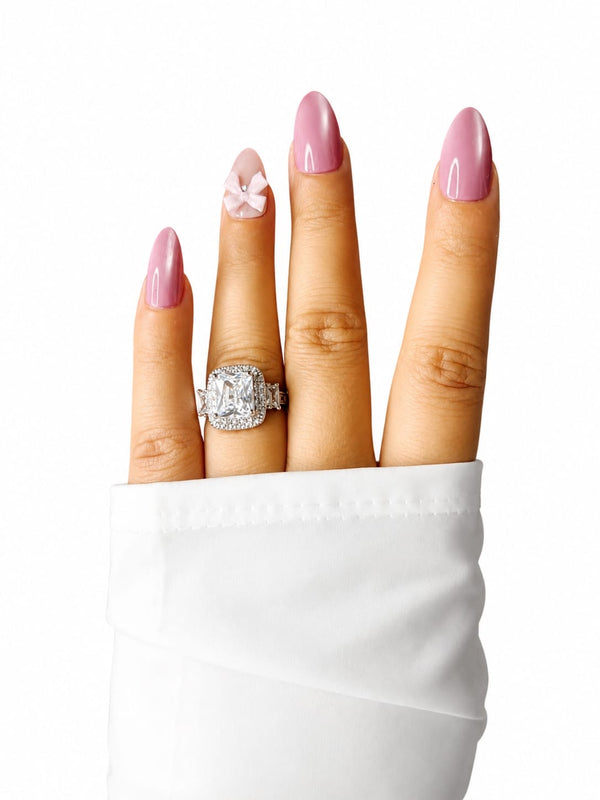 Regal Cushion-Cut Halo Statement Silver Plated Ring