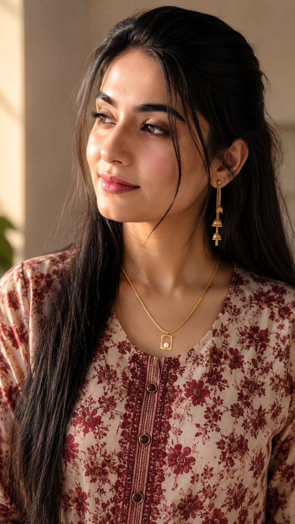 Viva’sPremium Geometric Pearl Snake Chain Gold Plated Necklace