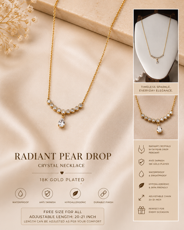 Sovereign Tear Drop Crystal 18k Gold PlatedDaily Wear Necklace