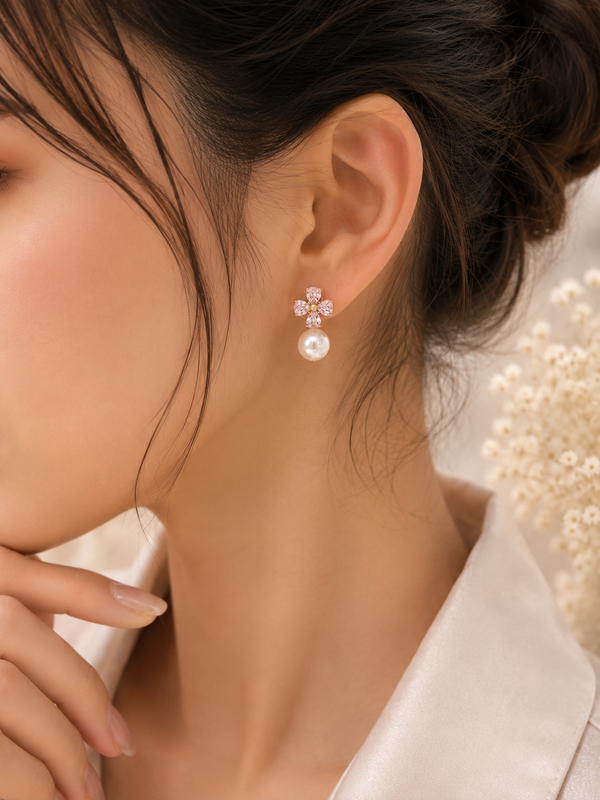 Emerald Bloom Pearl Earrings