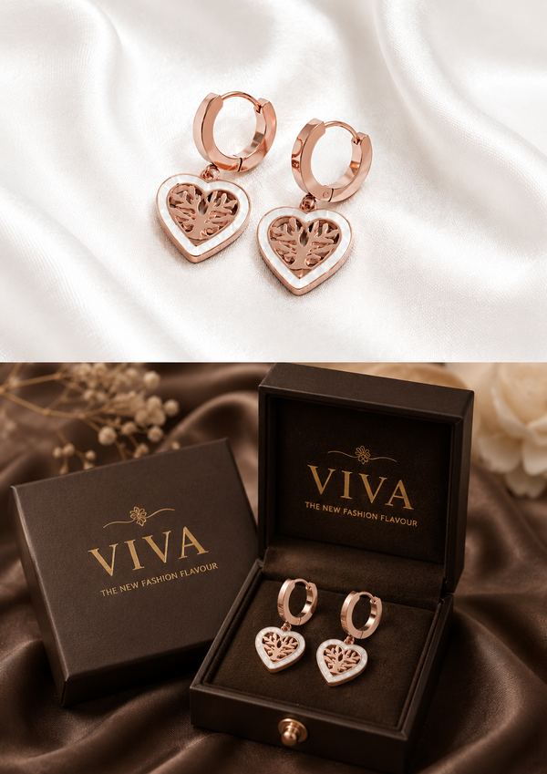 Rose Gold Heart Bloom Hoops