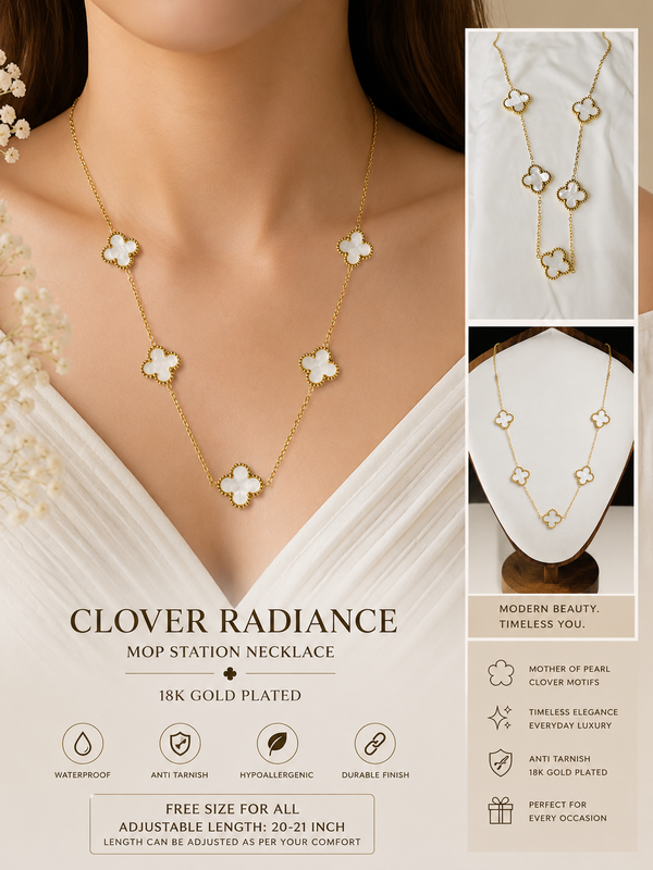 Signature White Clover Range Anti Tarnish 18k gold plated necklace