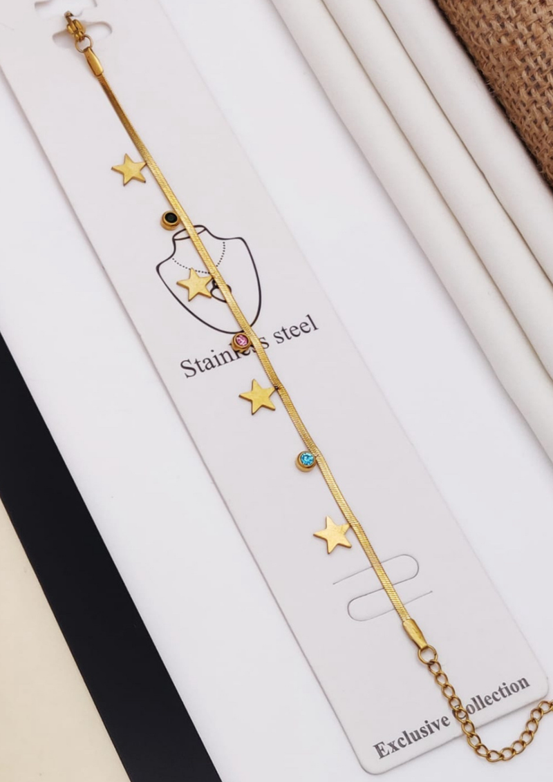 Sparkling stars charms chain bracelet 18k gold plated