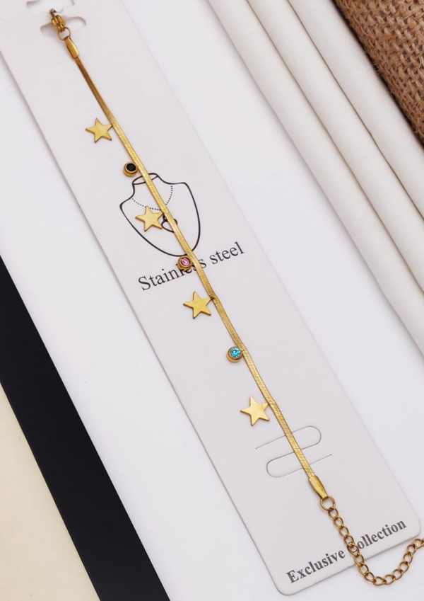 Sparkling stars charms chain bracelet 18k gold plated