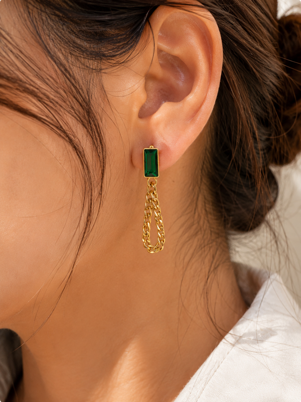 Green Emerald Chain Drop Earrings
