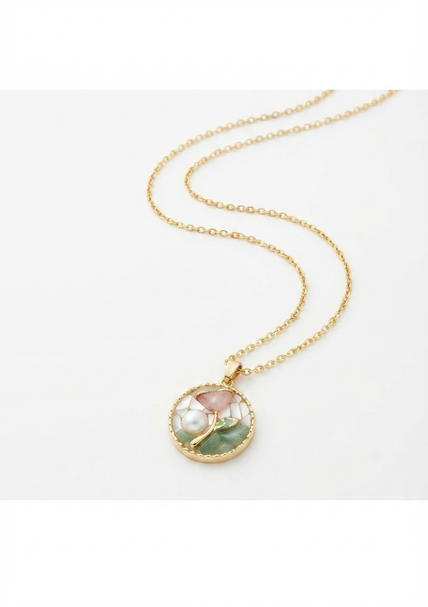 Vintage Enamel Rose Premium Necklace