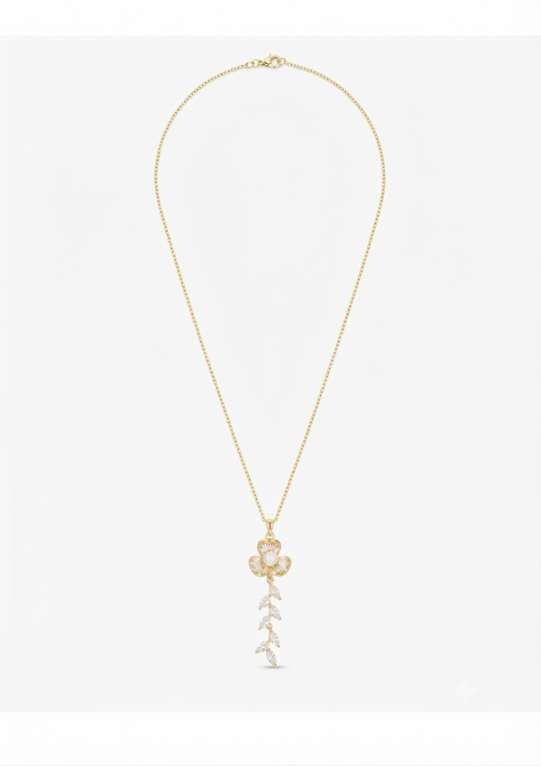 Golden Blossom Pearl & Crystal Vine Necklace