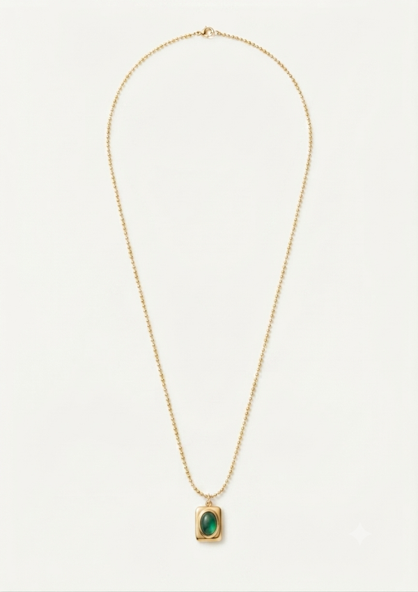Emerald Elixir Beaded Gold Plated Necklace