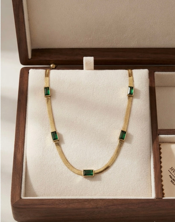 Emerald Radiance Herringbone Necklace