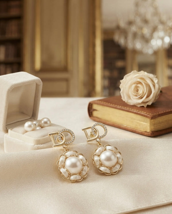Vintage Charm Lattice & Pearl Drops earring