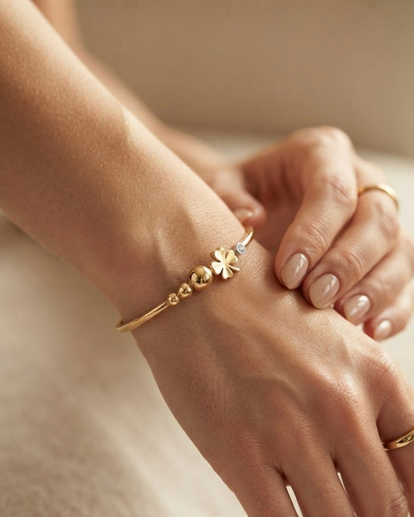 Delicate Clover & Bead Charm Bracelet