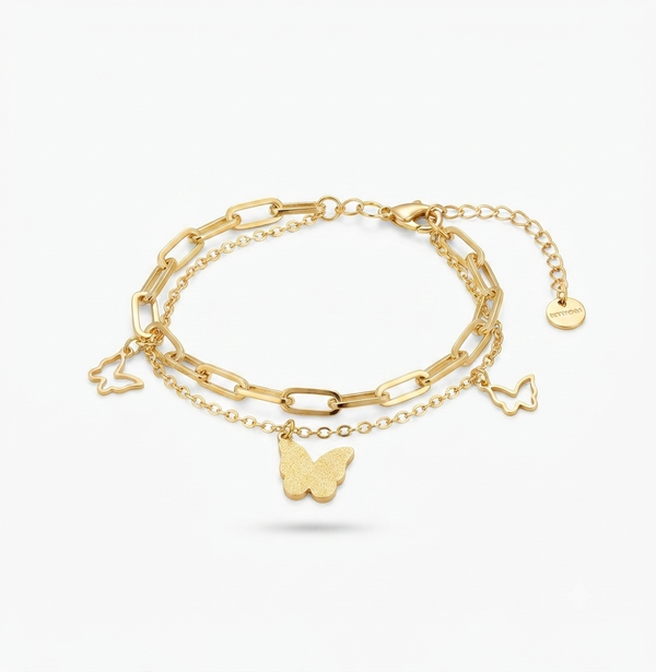 Ethereal Butterfly Layered Charm Bracelet
