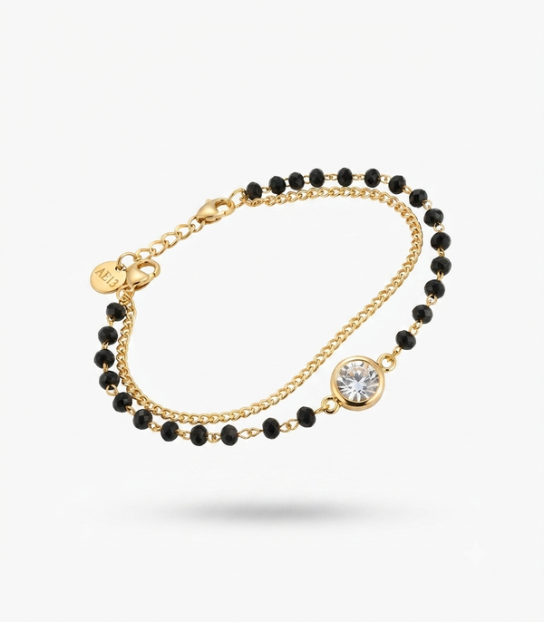 Elegant Double layered Black Bead Chain Bracelet