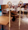 White Bow Tassel Korean Earrings