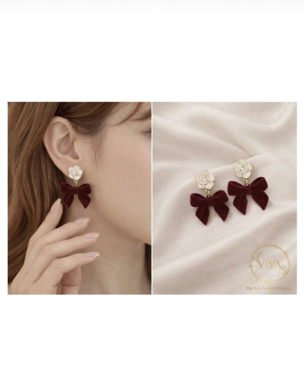 Royal Velvet Red Bow Earrings