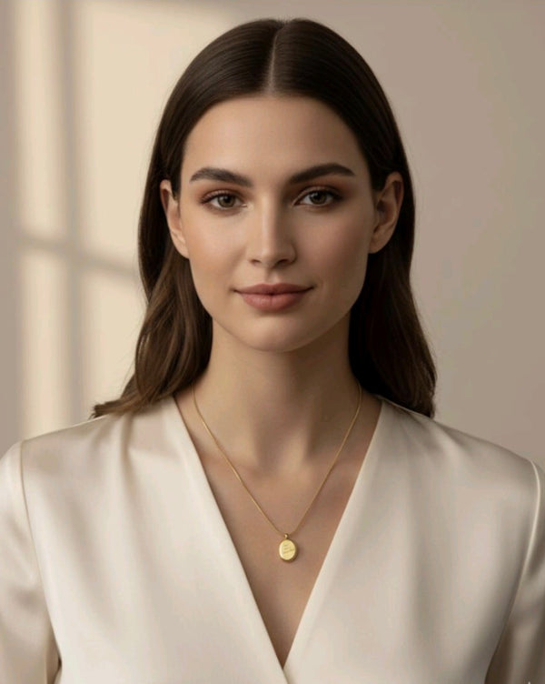 Gold Oval Script Royal Cipher Gold Plated Necklace