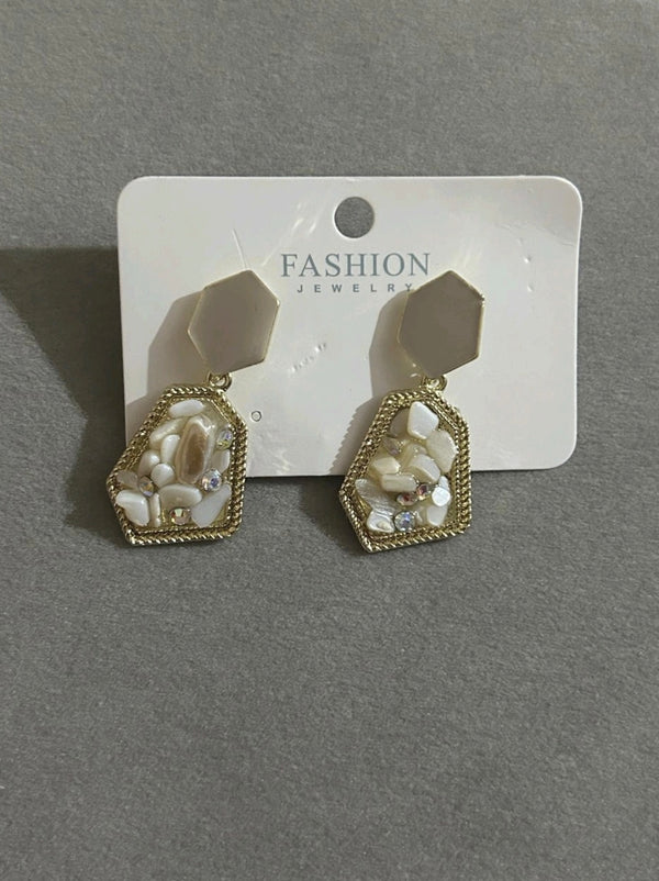 Mosaic Hexagon Gemstone Drop Earrings
