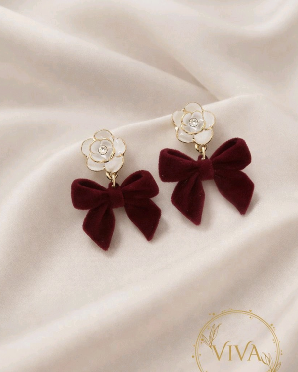 Royal Velvet Red Bow Earrings