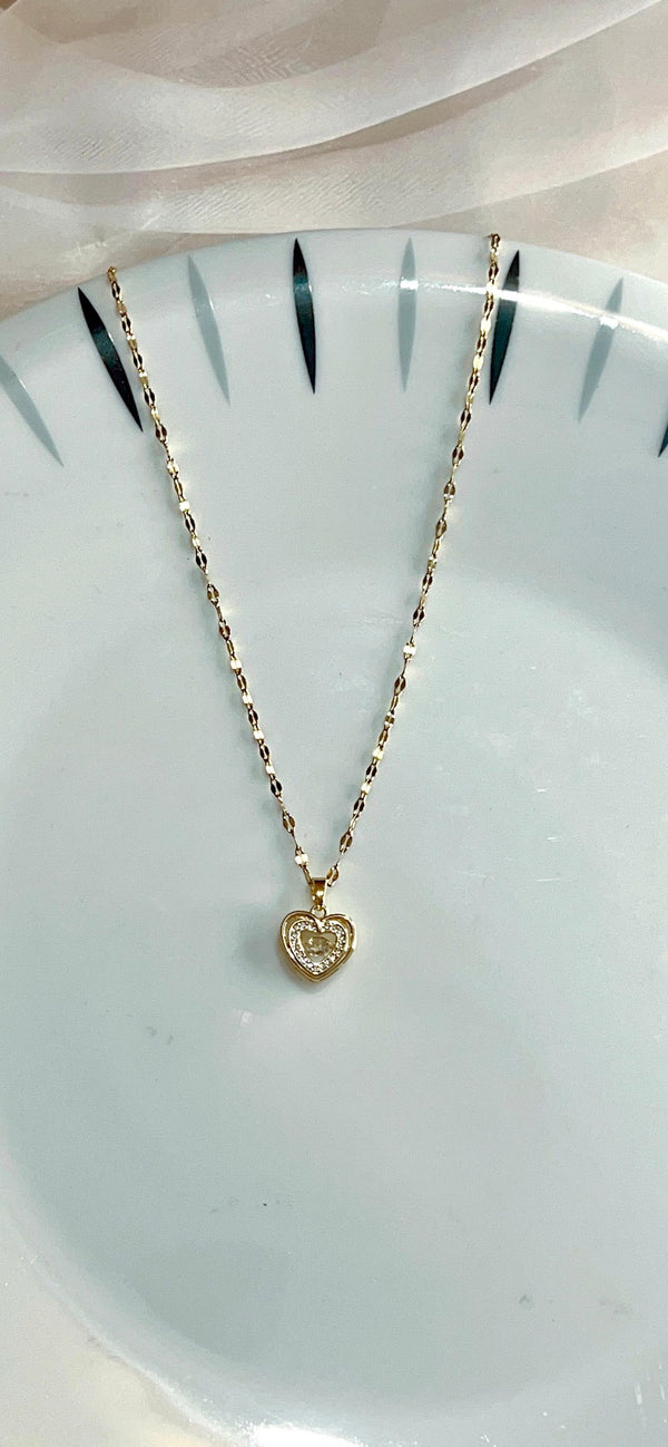 Crystal Heart Necklace Mini Movable Crystal in heart